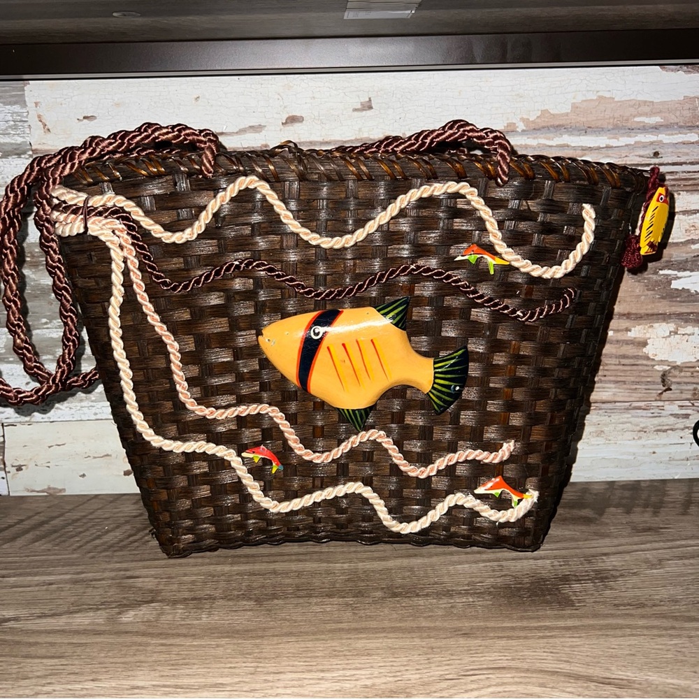Vintage Woven Wood — Wood Fish Bag Tote Purse